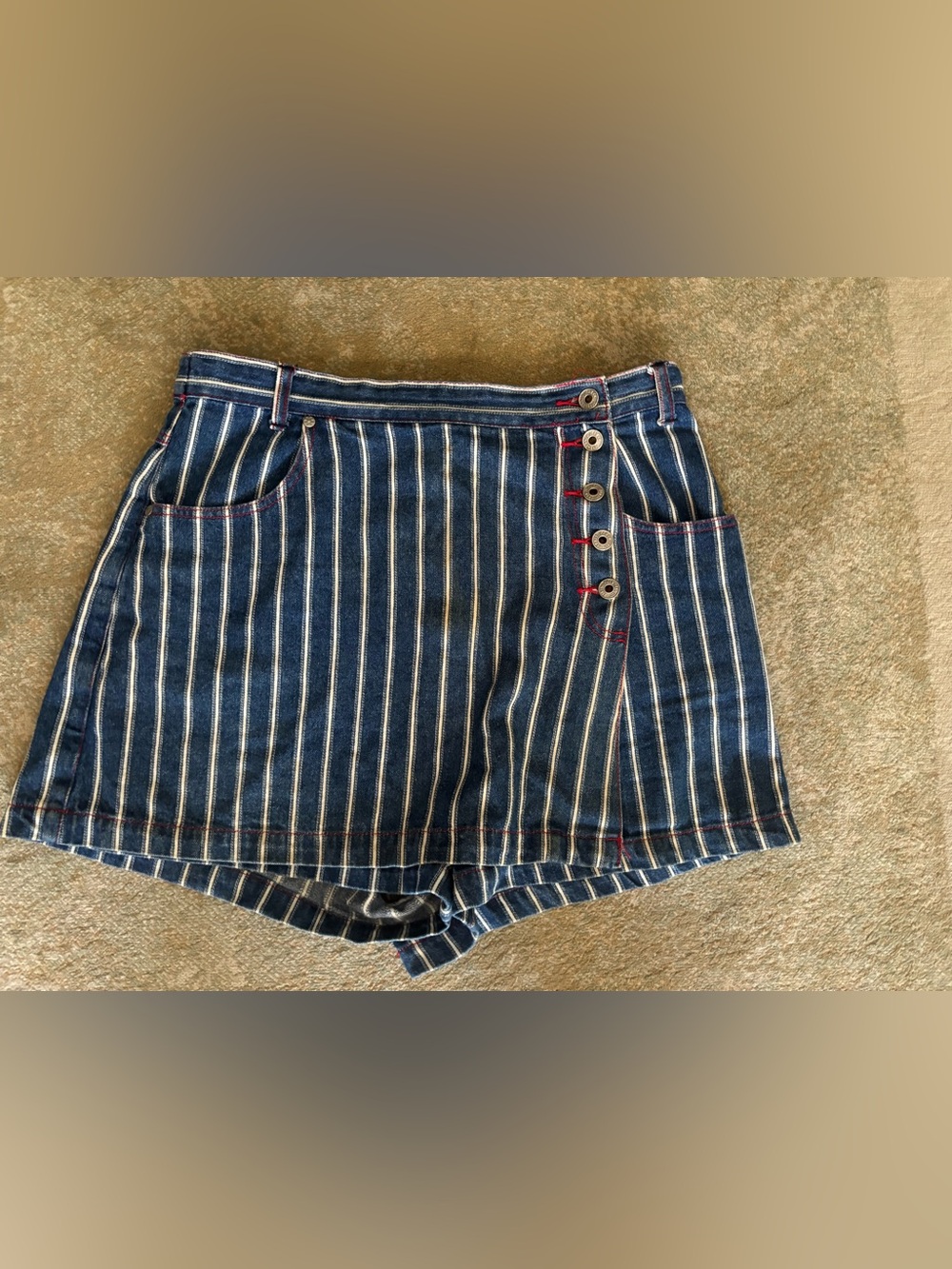 Vintage 90s Forewarned Women’s Denim Shorts 12 Striped High Rise Button Fly